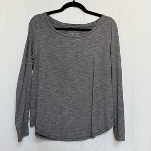 LOFT Vintage Soft Striped Long Sleeve Scoop Neck Top Grey White Womens Medium